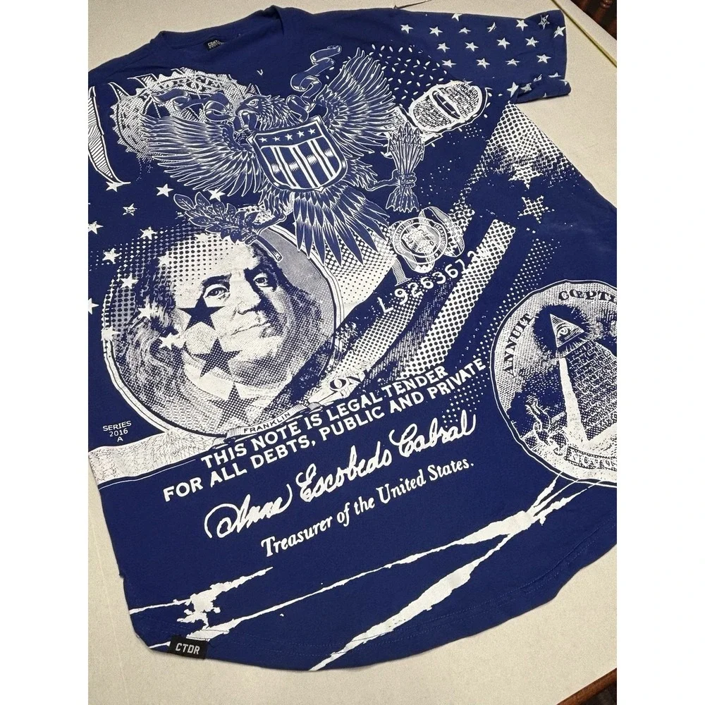 Contender 6XL All Over Print‎ Money Graphic Tee Eagle Benjamin Franklin Stars